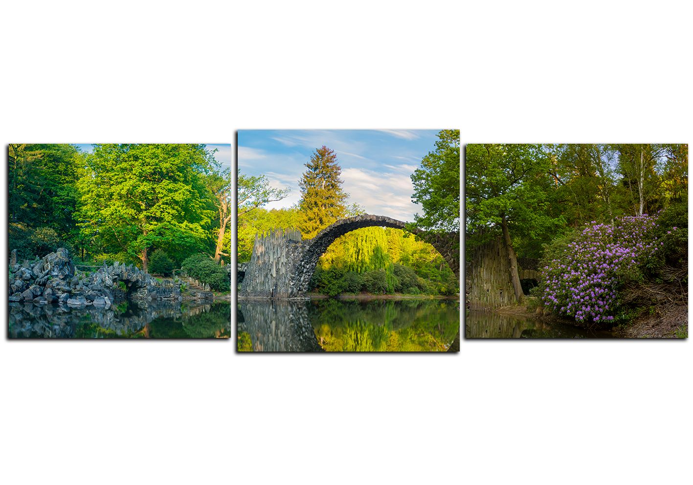 Obraz na plátně - Most v parku v Kromlau - panoráma Obraz na plátně - Most v parku v Kromlau - panoráma